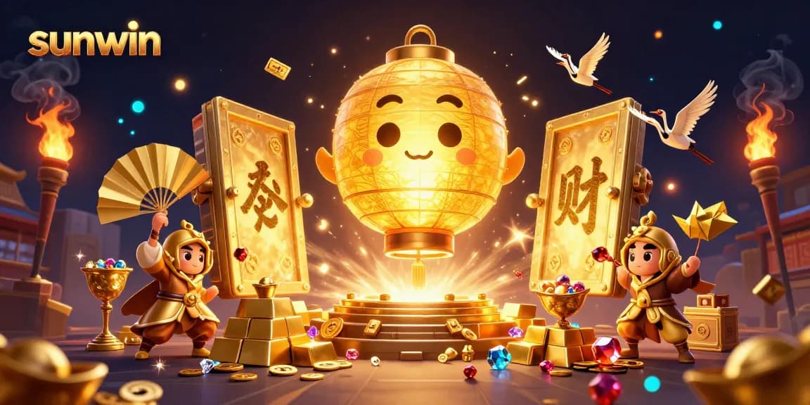 Experience thrilling wins at sunwin in this vibrant casino adventure illustration, featuring fantastical characters and treasures.