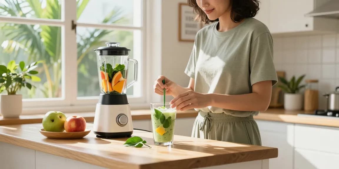 Kratom-infused smoothie preparation scene, click here for energy-boosting recipes.