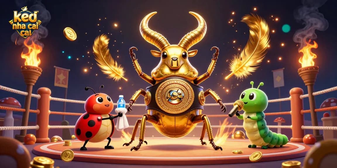 Engage in betting excitement with keo nha cai in a 3D illustration featuring a golden stag beetle champion.