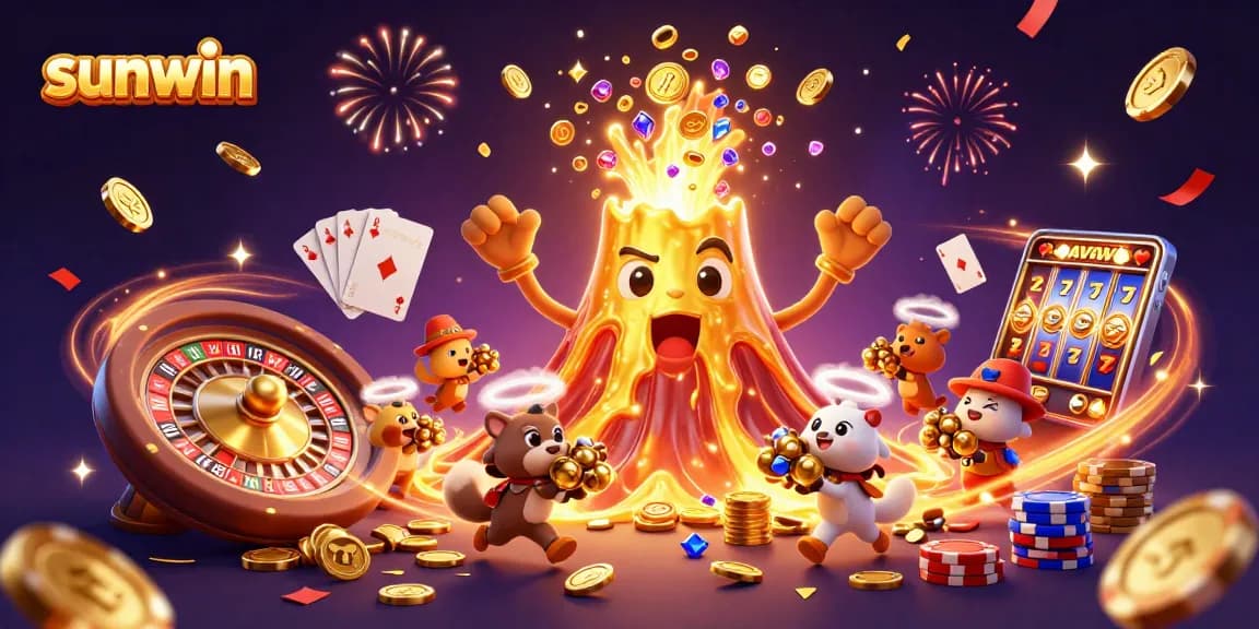 Experience the thrill of sunwin as golden treasures erupt amid joyful chaos in this vibrant casino scene.