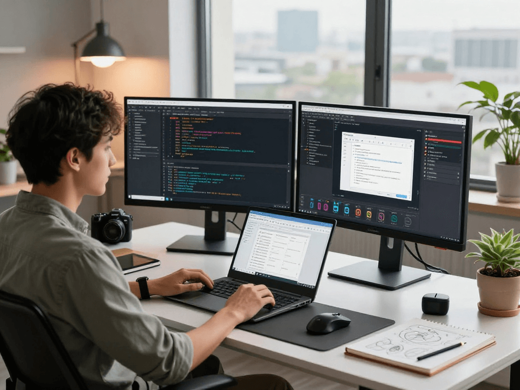 开发者在现代办公环境中使用WPS Office处理数据，专注且高效。
