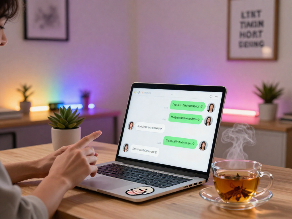Engaging ai porn chat interaction with user in a cozy digital workspace.