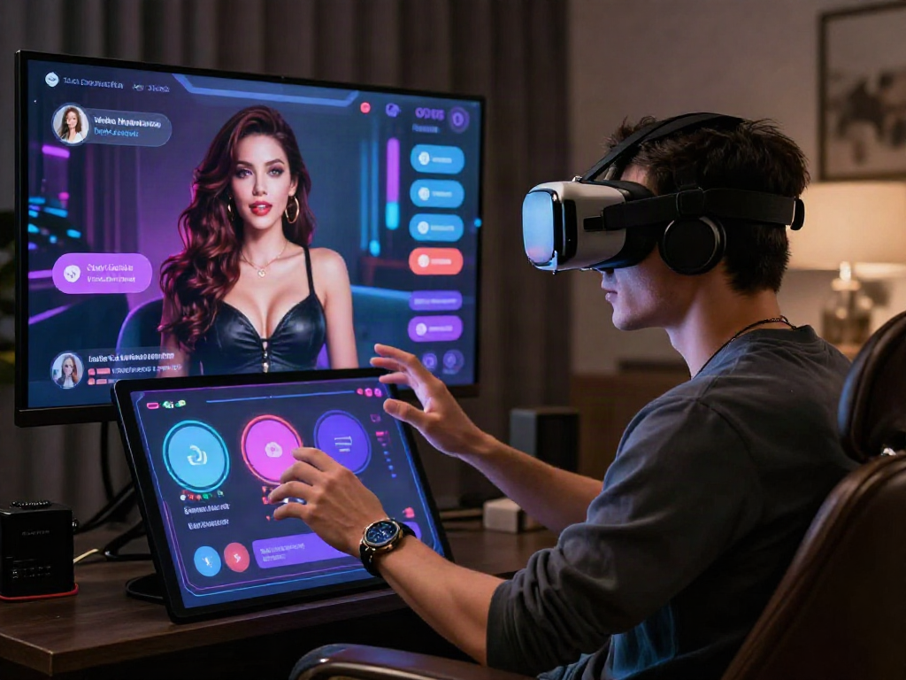 Engaging AI porn chat session showcasing vibrant avatar and user interaction in immersive virtual environment.