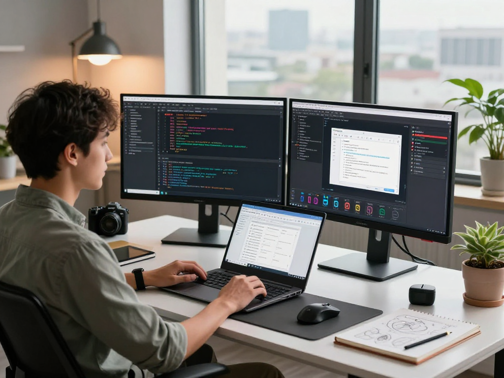 开发者在现代办公环境中使用WPS Office处理数据，专注且高效。