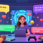 Engaging nsfw ai chat scene with avatars in an animated digital chat room showcasing playful conversations.